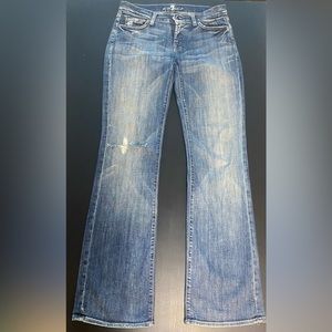 7 For All Mankind low rise boot cut distressed jeans, size 30